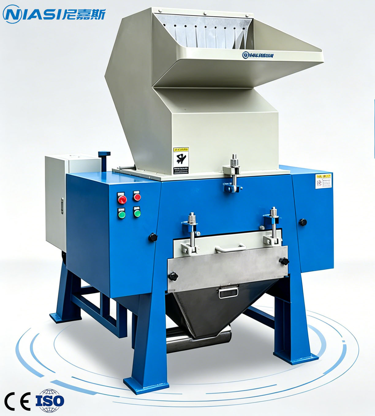 Macchina per il riciclaggio del frantoio di plastica con sistema di raccolta automatica
